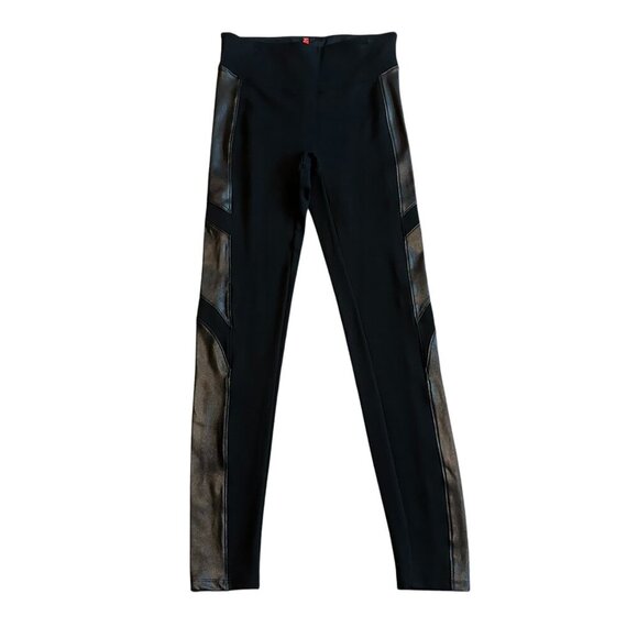 Spanx Black Faux Leather Side Panel Leggings Pull-On Stretch Size Medium Women's - Picture 2 of 11